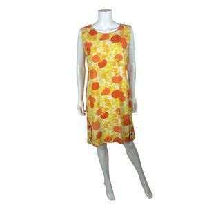 Vintage 60s Floral Dress Womens Medium Yellow Orange Spring Shift